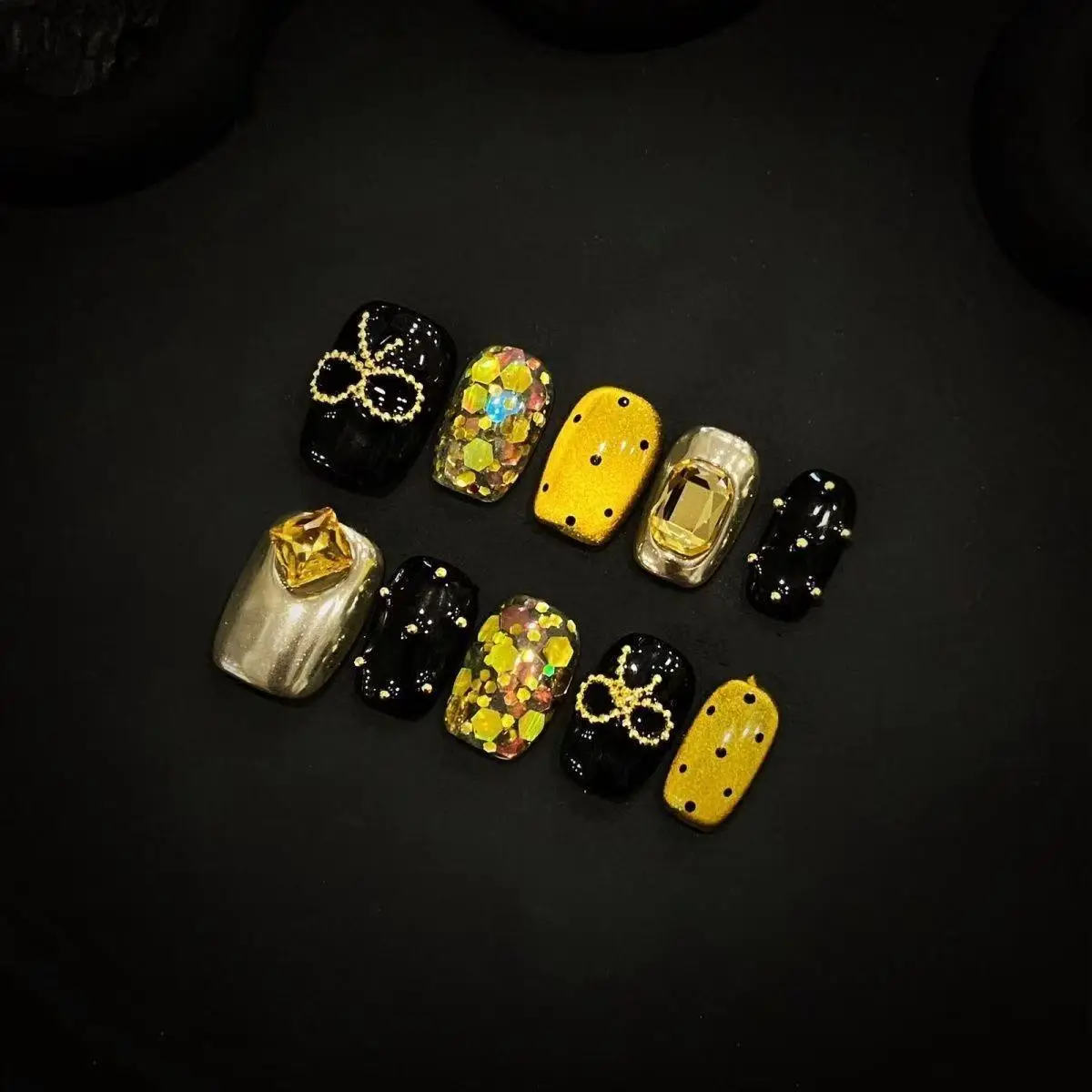 

French handmade pure desire sequins fortune ingot cat eye color nail art wearable nail, reusable high-quality nail art