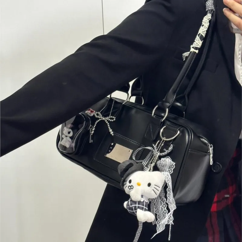 JIAERDI Harajuku Black Ita Bag Handbag Women Uniform Japanese Transparent Shoulder Bags Female Preppy Style Kawaii Underarm Bag