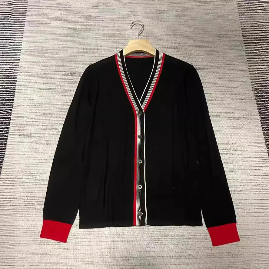 Cardigan de seda feminino com botão frontal, cardigã, decote em v, contraste, jaqueta viajante, início da primavera, novo, L P, 2024