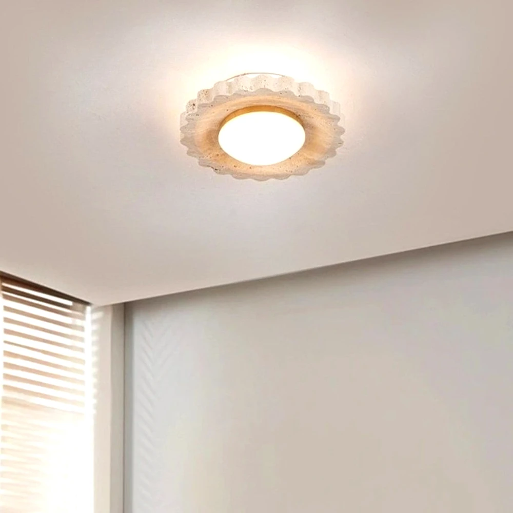 

New Wabi Sabi Yellow Travertine Ceiling Lighting for Corridor Cloakroom Entrance Room Balcony Travertine Stone Ceiling Wall Lamp