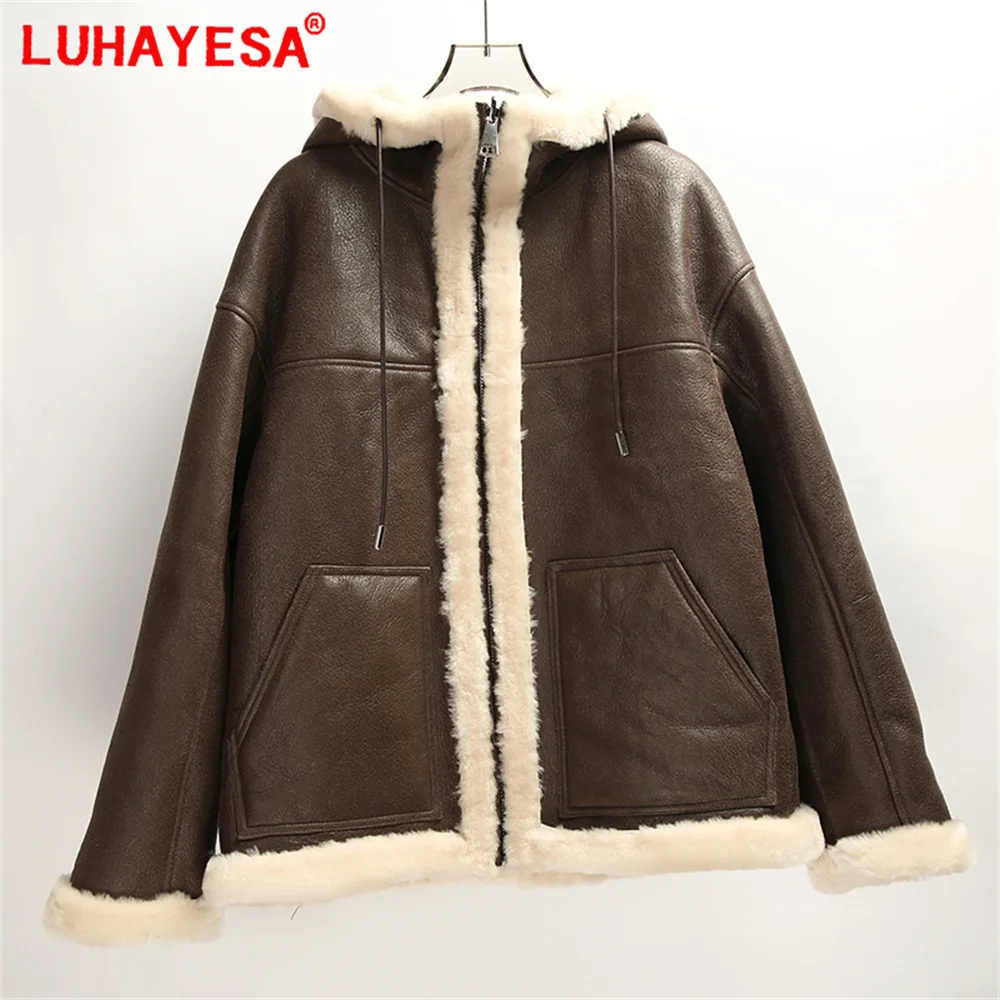 Apenas café m 2024 tamanhos duplos vestindo toscana pele de carneiro shearling casaco feminino inverno quente natural pele de cordeiro shearling jaqueta