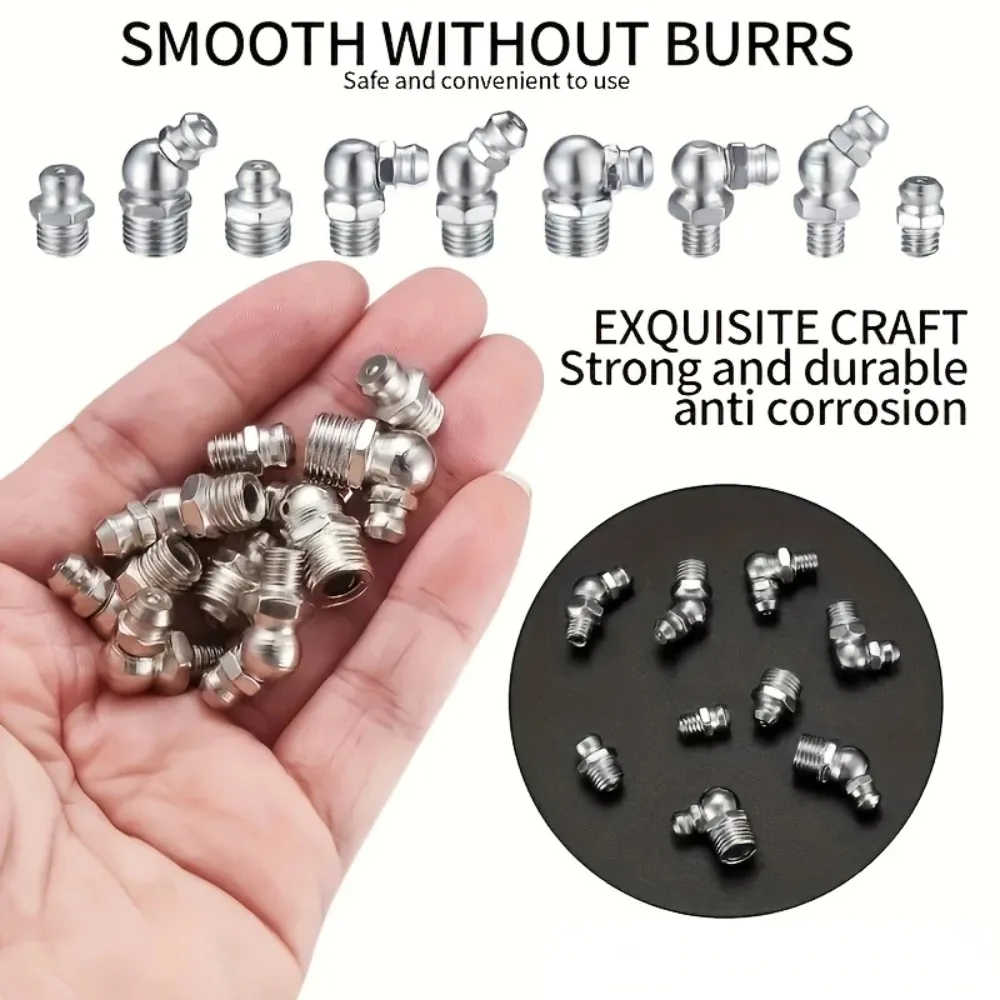 60Pcs Metric Grease Fitting Kit 9 Type Galvanized Metal Hydraulic Grease Zerk Assortment Set M6 M8 M10 Vehicle Nozzle Fuel image 4