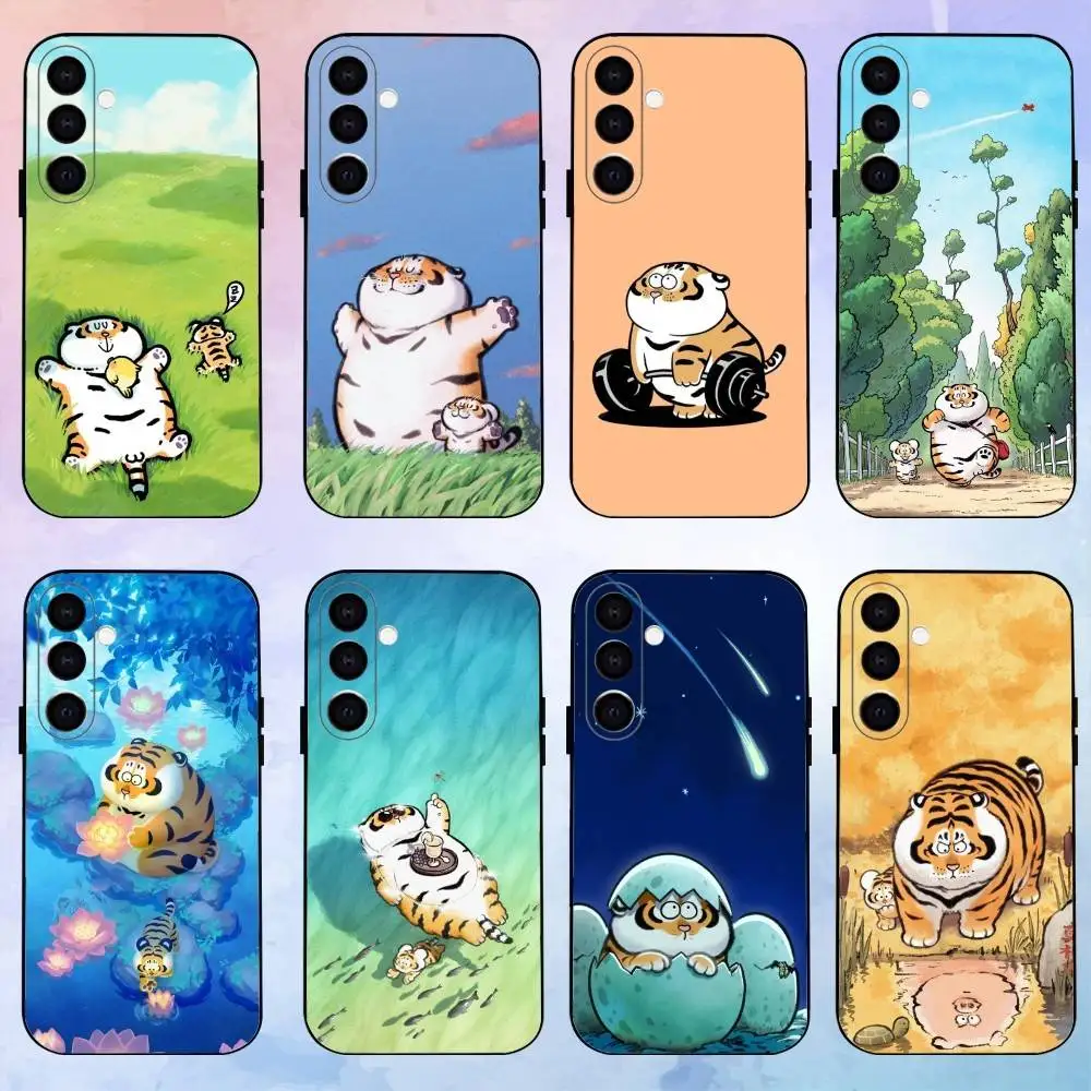 

Cute Cartoon Fat Tiger Phone Case For Samsung Galaxy A73,A72,A71,A70,Others Soft Black Cover2G