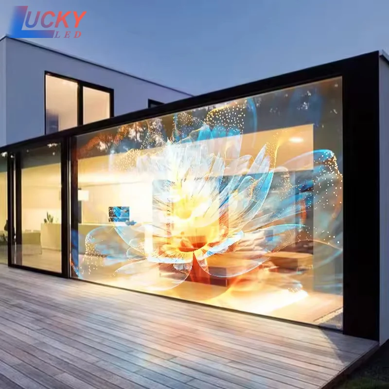 Transparent Led Screen Flexible Led Film Crystal Display Screen on Shopping Mall windows Glass Adhesive Led Advertising Panel