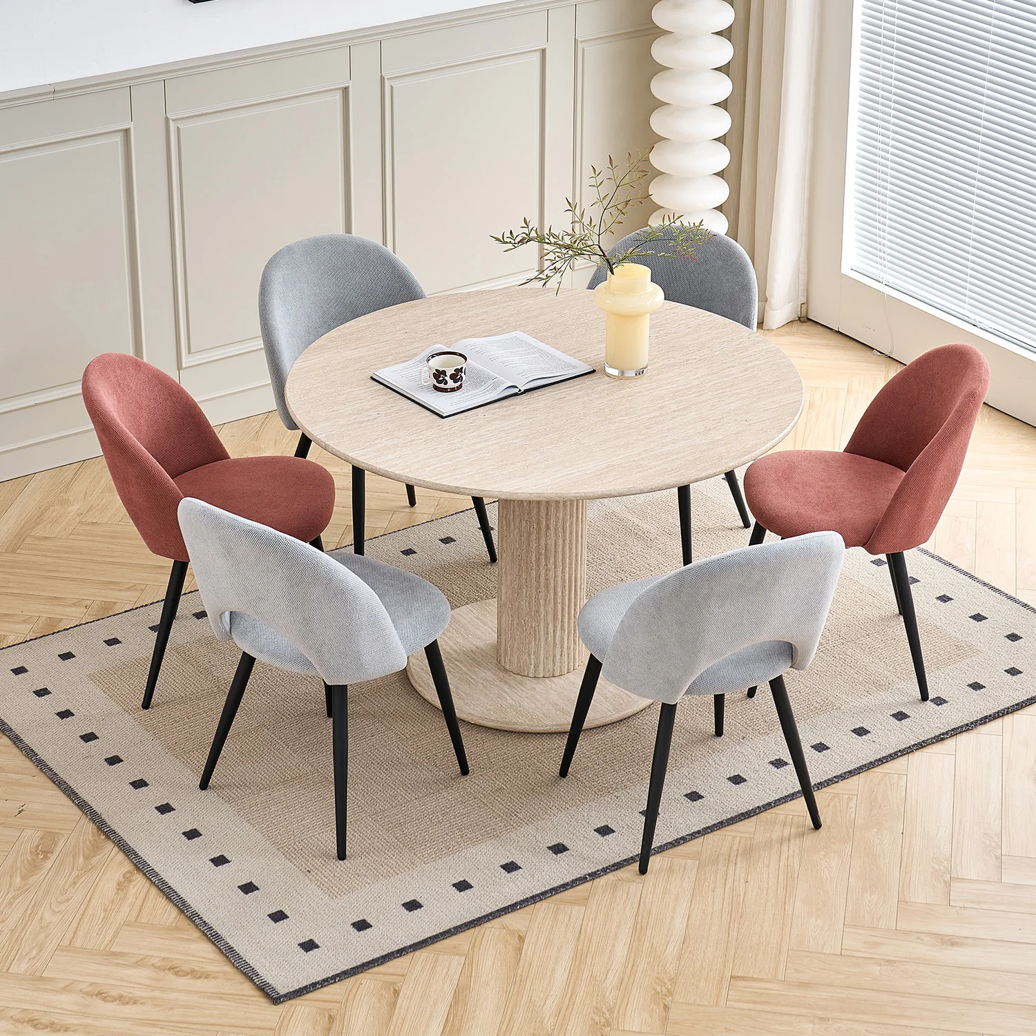GrandCA HOME Moderner Einfacher Runder Esstisch, Massivholz Stabile Basis Esstisch für 4-6 Personen, für Schlafzimmer/Wohnzimmer, 115CM – Detail 1