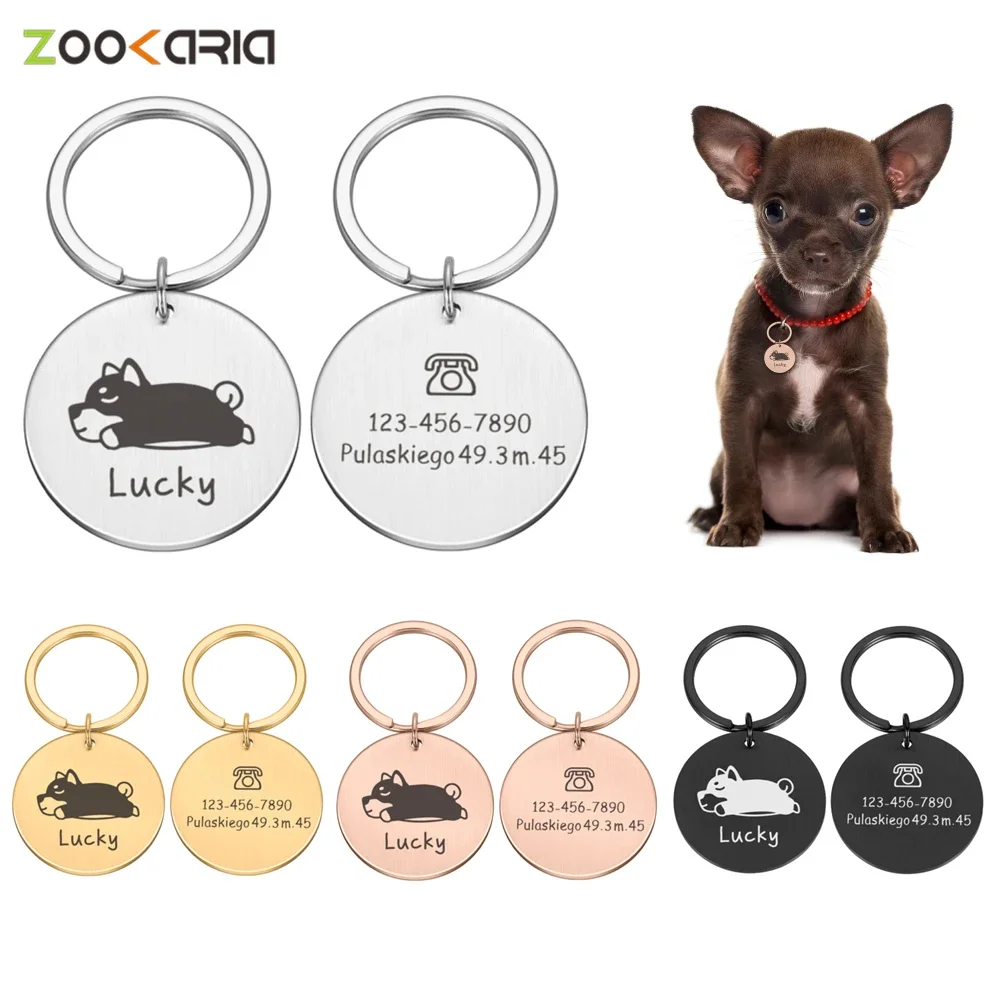 

Anti-lost Personalized Engraving Pets Cat Name Tags Pendant Customized Dog ID Tag Collar Nameplate Stainless Steel Keychain