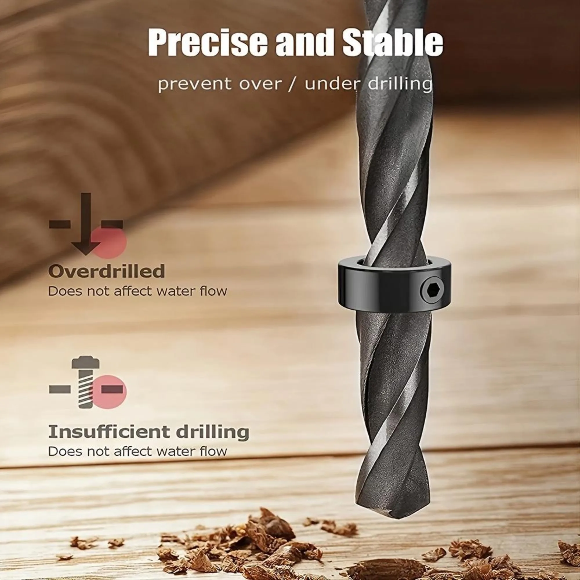 STONEGO Woodworking Drill Locator - 8Pcs/Set 3mm-16mm Drill Bit Depth Stop Collars Ring for Precision Wood Drilling