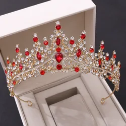 Barokowe Retro kryształowe tiary ślubne korona różowe złoto brzoskwiniowy Rhinestone balowa diadem panna młoda z pałąkiem na głowę ślubne akcesoria do włosów