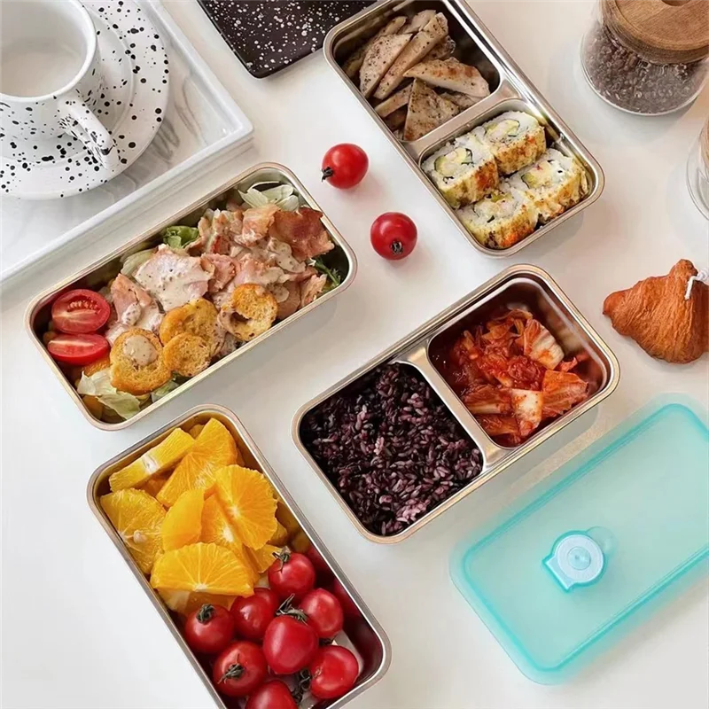 

Reusable Snack Box With Lid Stainless Steel Double Compartment Snack Box Stainless Steel Food Storage Box With Lid