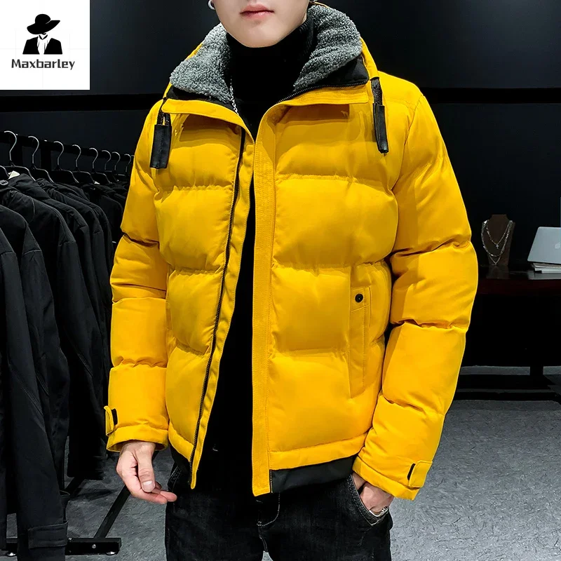 New Winter Parka Men's Trendy Thickened Large Fur Collar Comfortable Warm Down Cotton Coat Male Casual Outdoor Windproof Jacket