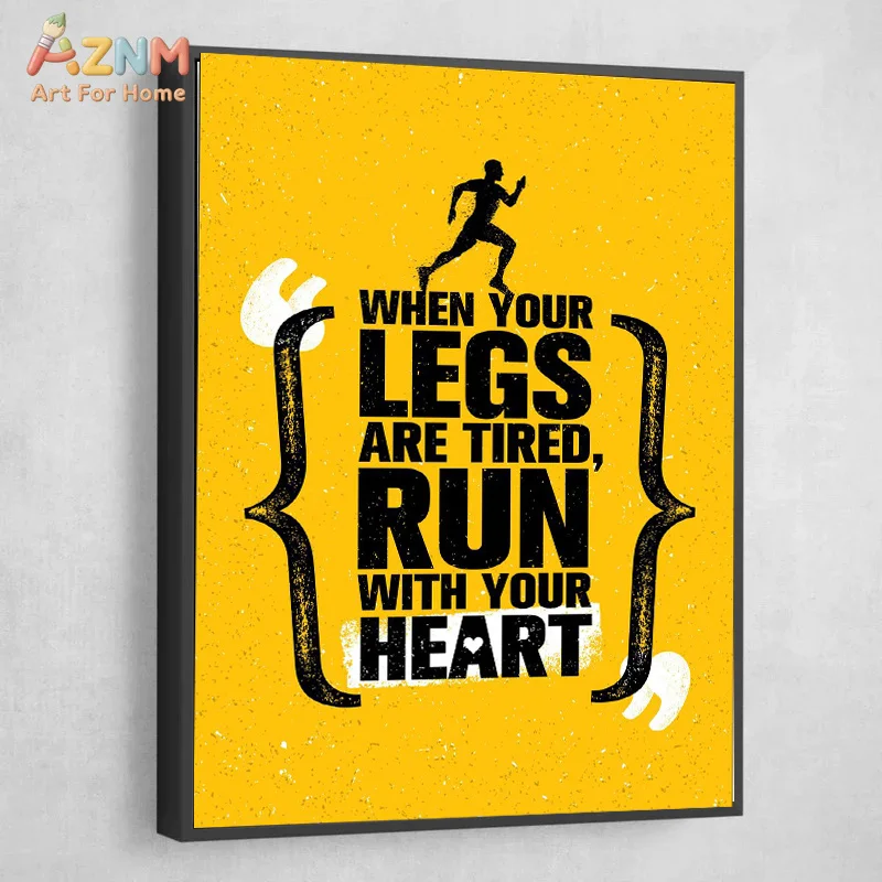 AZNM Gym Motivational Quote Canvas Wall Art Fitness Workout Vintage Typography Print Unframed Canvas Painting Home Gym Office De
