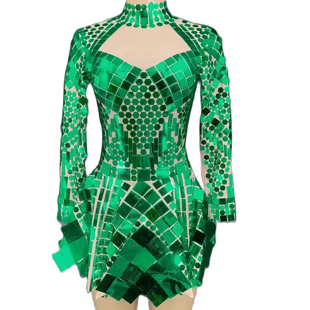 Multicolorido brilhante espelho lantejoulas mangas compridas feminino boate sexy vestido cantor palco rainha trajes