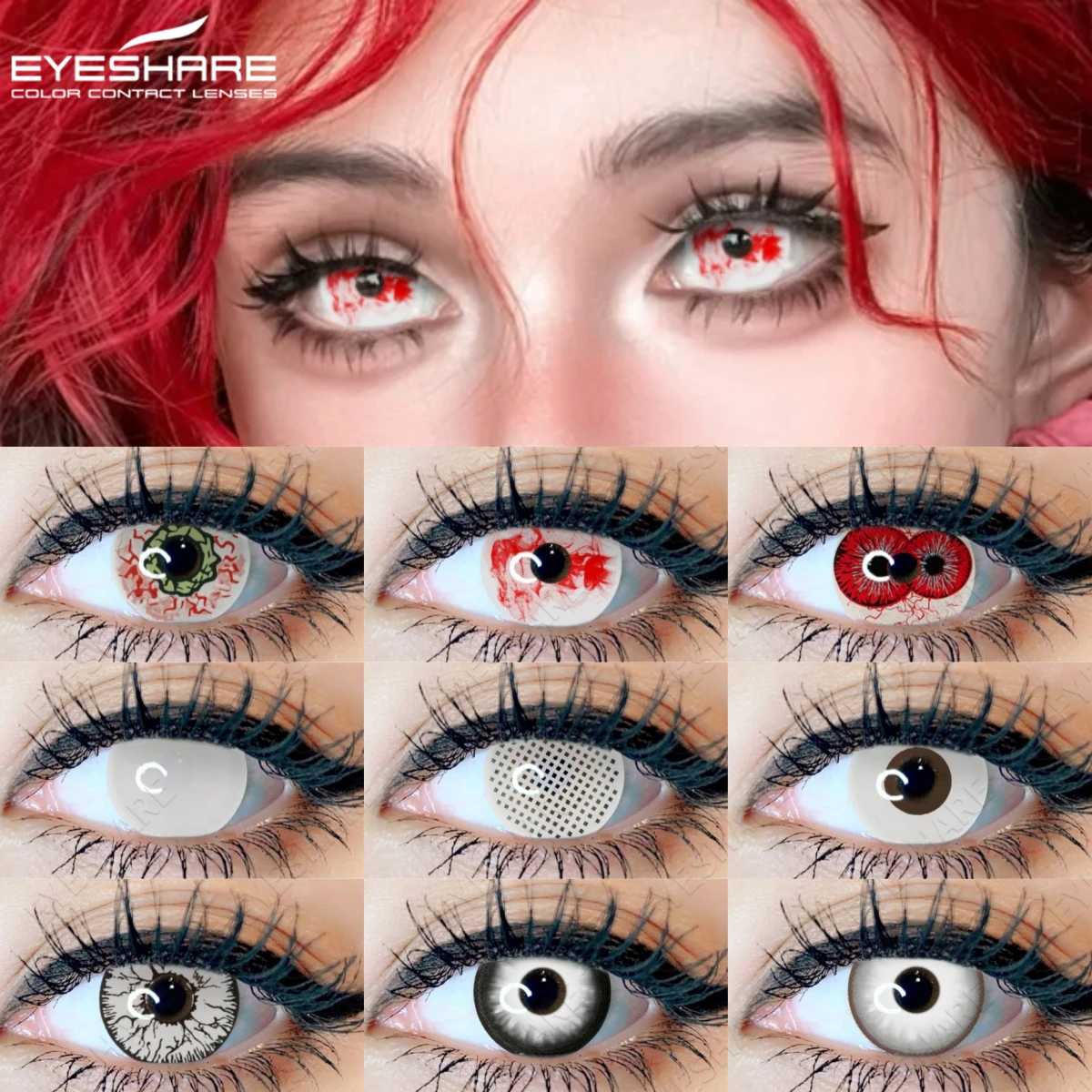 EYESHARE Halloween lentilles de Contact blanches pour les fêtes fous Cosplay lentilles colorées Anime yeux rouges maquillage lentilles de beauté noires 1 paire