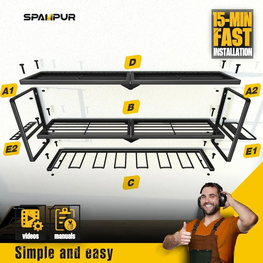 Power Tool Organizer For Tool Storage, Drill Holder Wall Mount With Charging Station, Tool Holder And Storage Ra For Garage