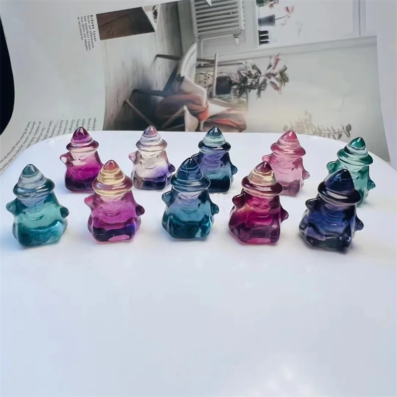 10pcs Natural Fluorite Halloween Wizard Ghost Crystal Crafts Energy Gemstone DIY Pendant Healing Jewelry Gift 17MM