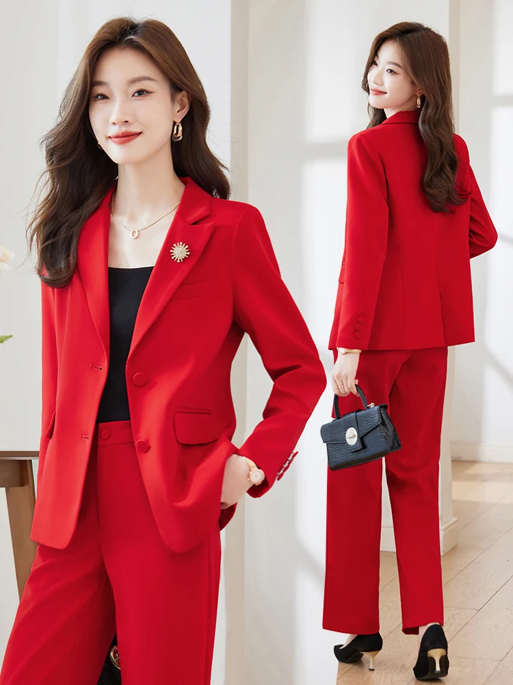 

Red Suit Set for Women Ele Godd Sle Autumn Winter New Faion Small Western Clothes High End Profional Clothing