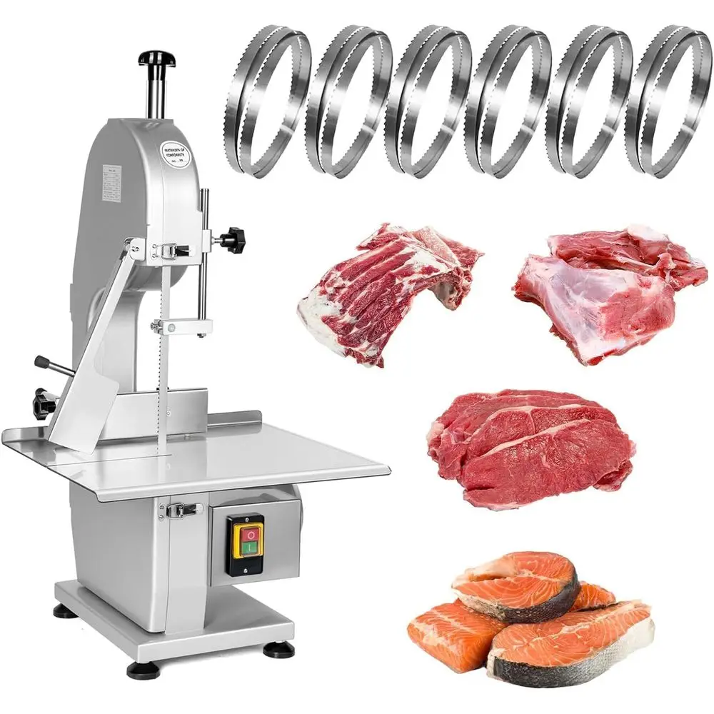 

1800W Stainless Steel 20 x 15 Commercial Meat Band Saw with 6 Blades for Cutting Chicken and Bones