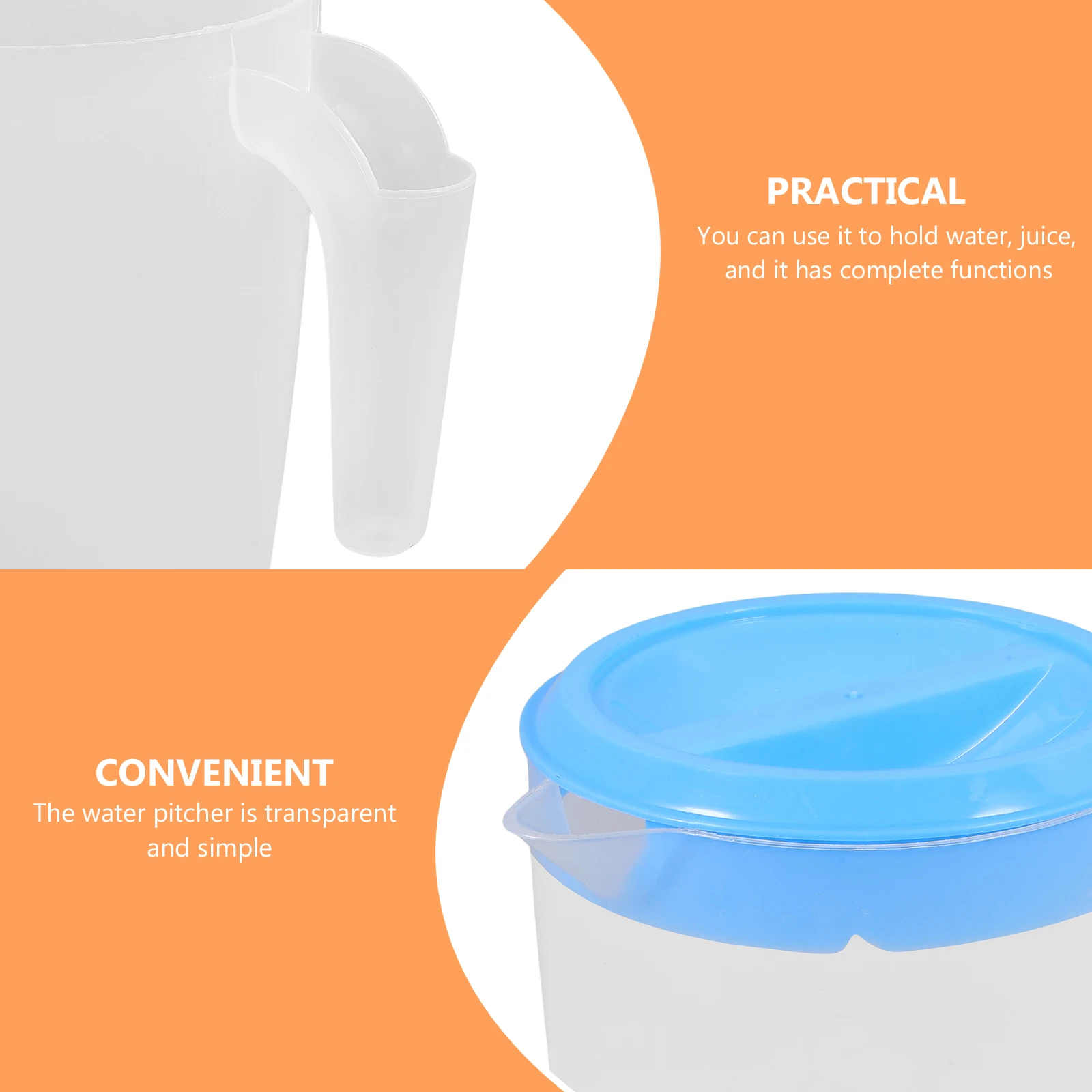 

Cold Water Pitcher 1L Round Blue Lid PP Hot Cold Suitable Home Office Restaurant Juice Tea Beverage Storage Container