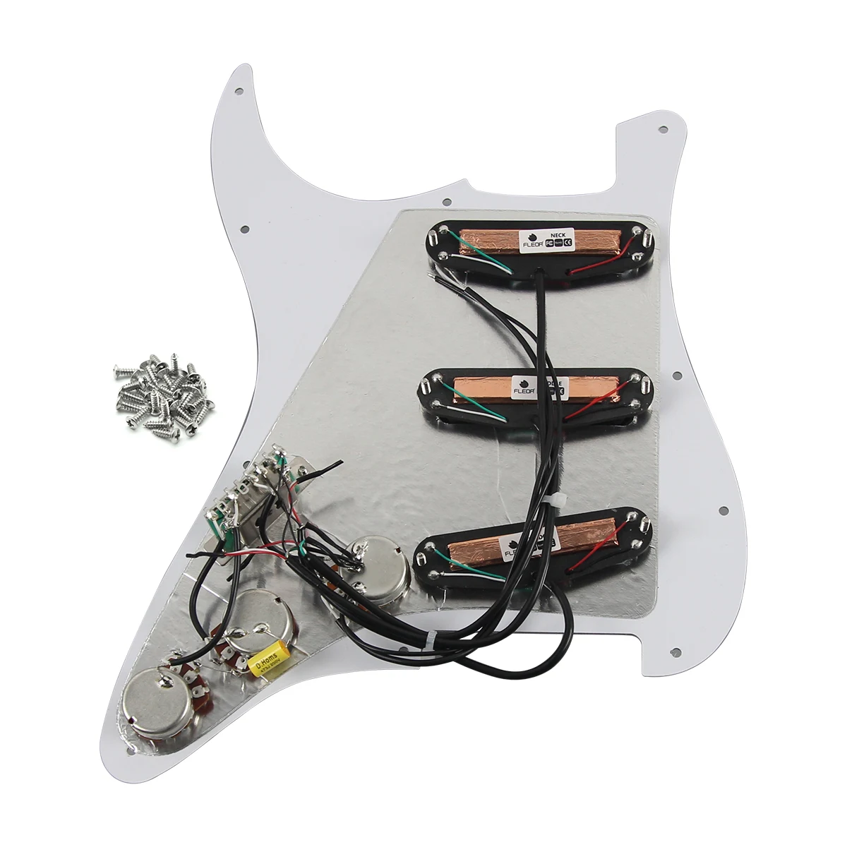 FLEOR White Pearl Alnico 5 Dual Rails Loaded Prewired Guitar Pickguard SSS ST 11 Holes