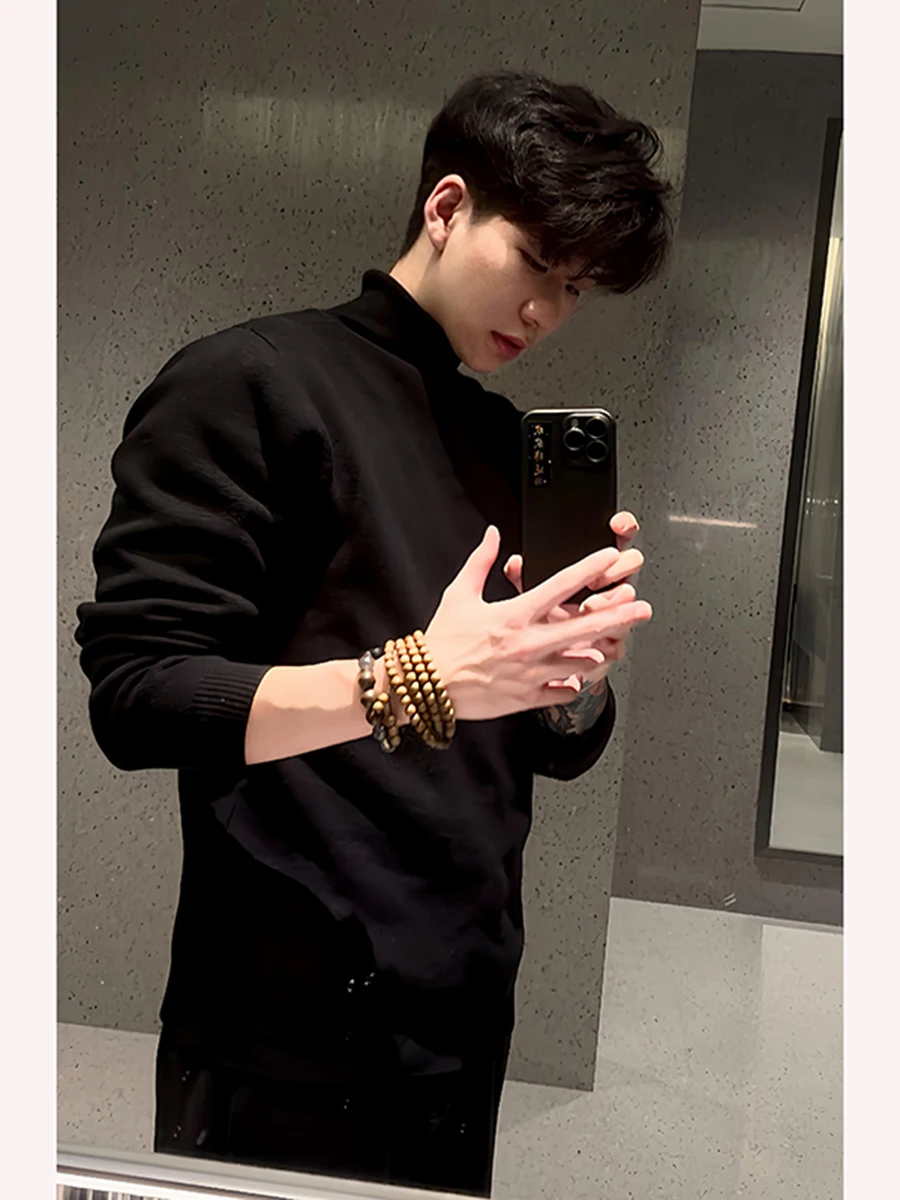 

Bla f-High Collar Knitwear Men's Autumn Winter Sle Faionable Warm Base Layer irt Polyester Fiber Long Sve