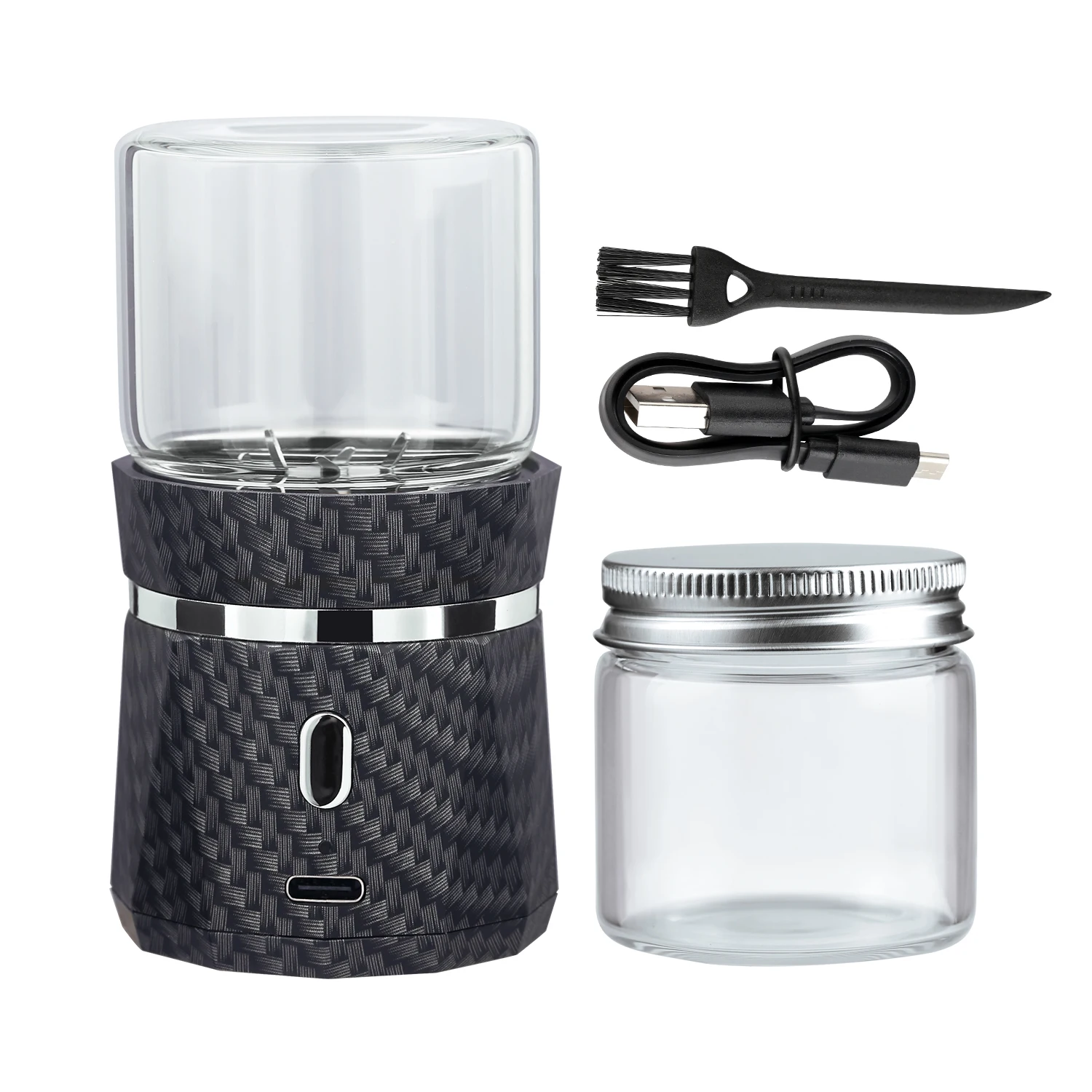 Электрическая мельница, автоматическая мини-дробарка для специй, измельчитель трав с 2 стеклянными баночками, 1,7 унции/50 мл (не для шлифовальной гайки)