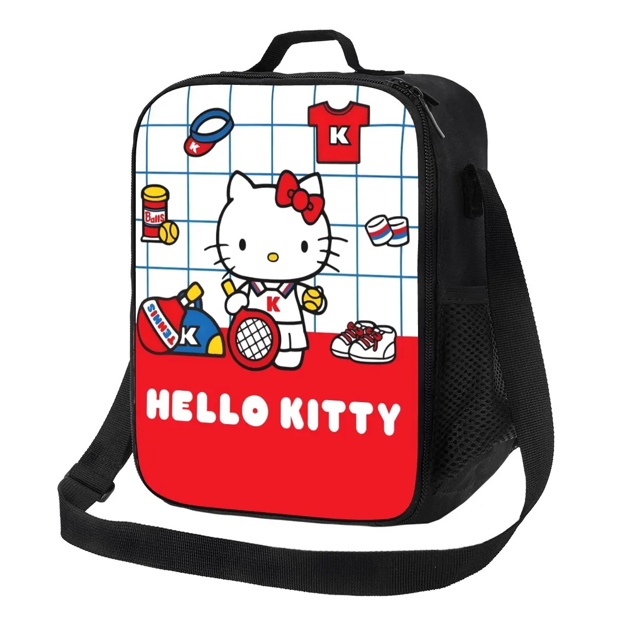 Custom Tennis Time Hello Kitty Insulated Lunch Bag for Women Cartoon Cat Kitten Cooler Thermal Lunch Tote Office Work School