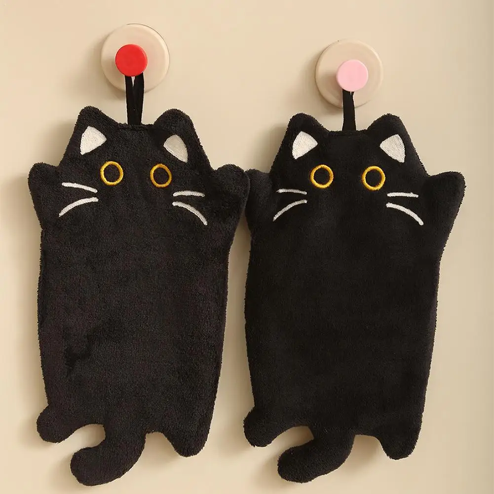 Cartoon Cat Hand Towel Thickened Absorbent Kitchen Heat Resistant Pad Hanging Cleaning Cloth Towels