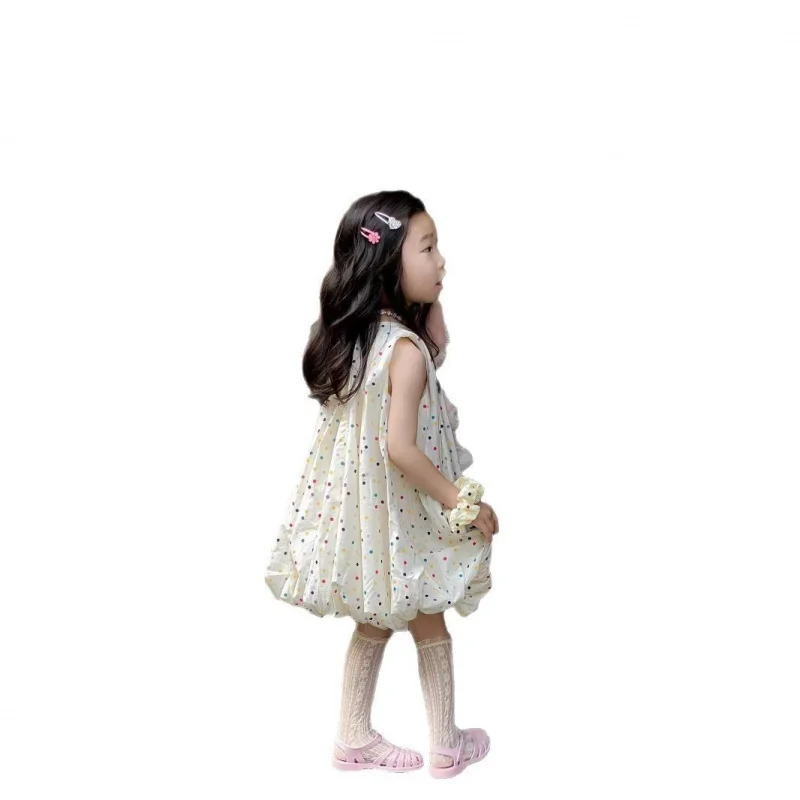 Korean Children's Clothing Girls Sweet Dress2024Summer Dress for Little Girls Fashionable Colorful Dot Bud Vest Dress 5