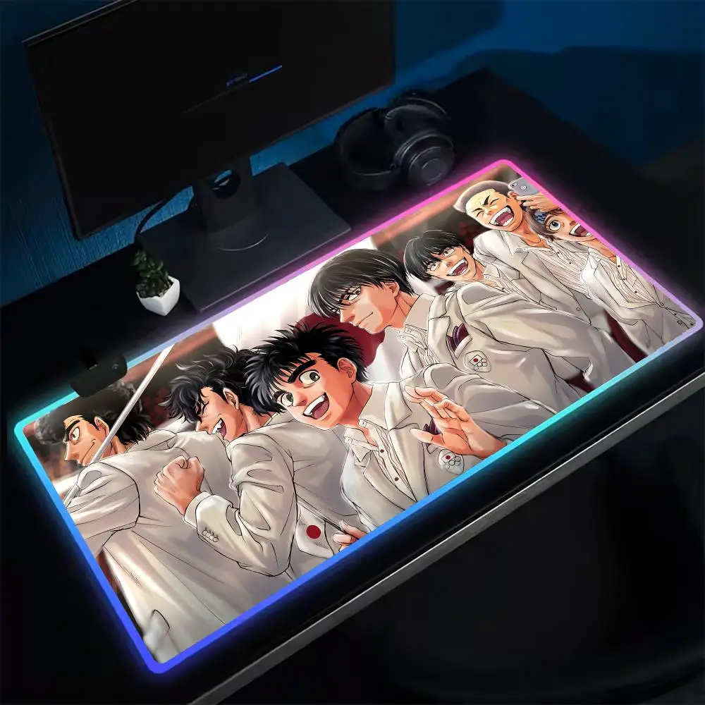 H-Hajime No Ippo Anime Mouse Pad Anime Gaming Mouse Pad LED Table Pads Backlit Rubber Desktop XXL Mousepad RGB Desk Mats