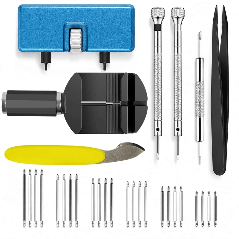 Watch Band Adjustment Tool Set, Watch Link Pin Remover, Spring Bars, Screwdriver, Tweezers, Watch Case Opener, Watch Repair Kit
