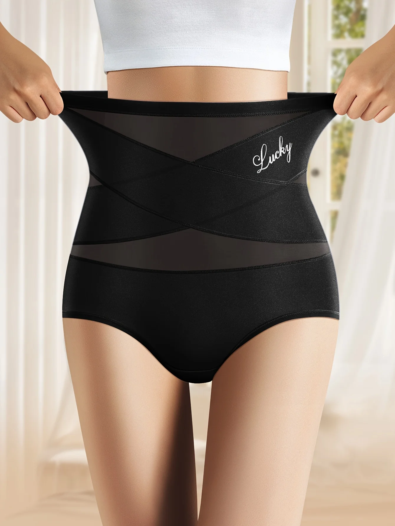1pcs High Waisted Panties Lift Hip and Tummy Breathable Mesh Sexy Panties Cross Tummy Ice Silk Traceless