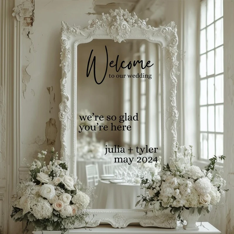 Custom Wedding Mirror Decal Wedding Mirror Sign Wedding Decal For Mirror Welcome Sign Decal Couple Name Welcome Sign Sticker