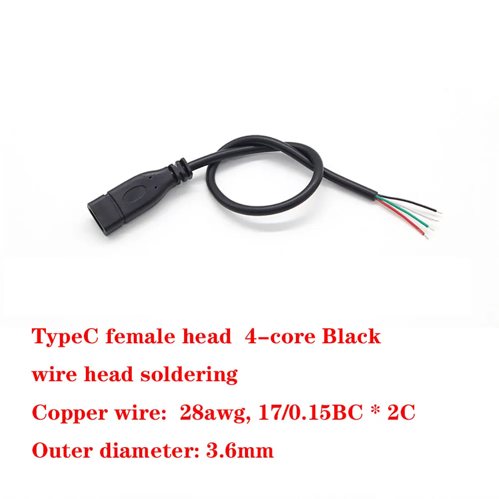 1pcs type-c USB 2.0   Male Female  Jack Power Supply Extension Cable 2 Wires 4 Wires DIY Data Line Charging Cord Type-C Wire