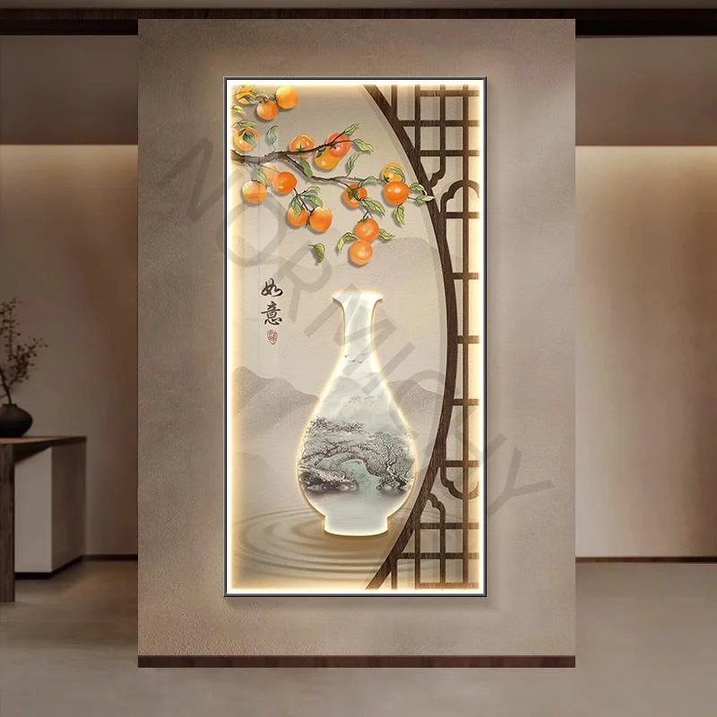 #New Chinese Style Entrance Hall Decoration Painting With Good Symbolism Vase Living Room Corridor Background Wall Mural Led