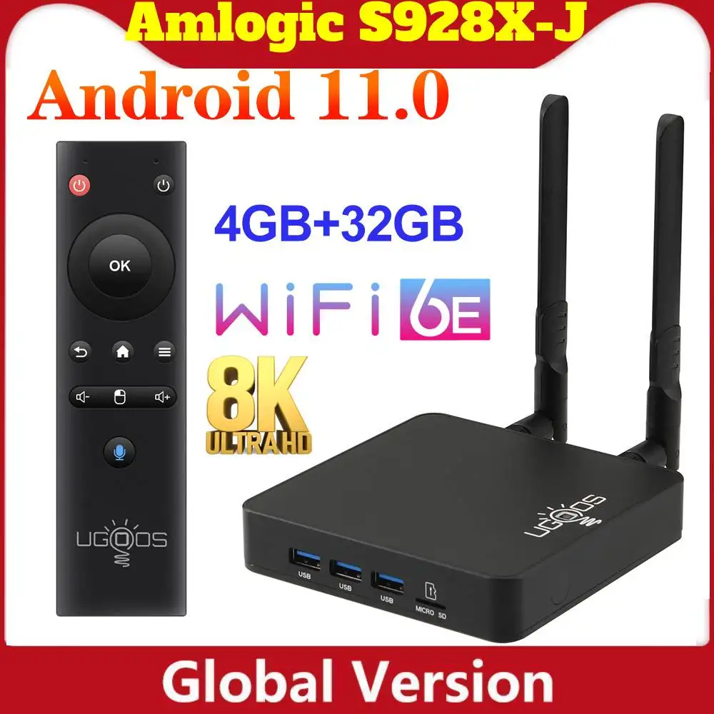 UGOOS AM8 PRO TV BOX Android 11.0 Amlogic S928X-J LPDDR4 AV1 WiFi6E BT5.3 1000M Android 11 8K Media Player BT Voice Remote