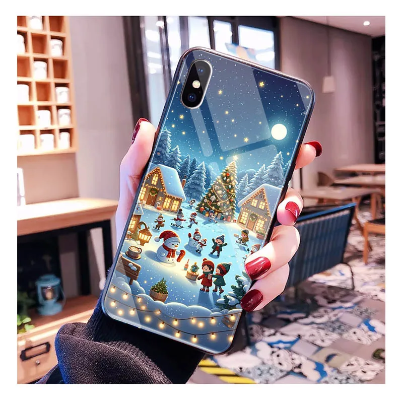 

Cartoon Cute Christmas Aesthetic Glass phone case For Samsung S25 S24 S23 S22 Ultra S24 Plus A55 A16 A54 A15 A56 A36 A34