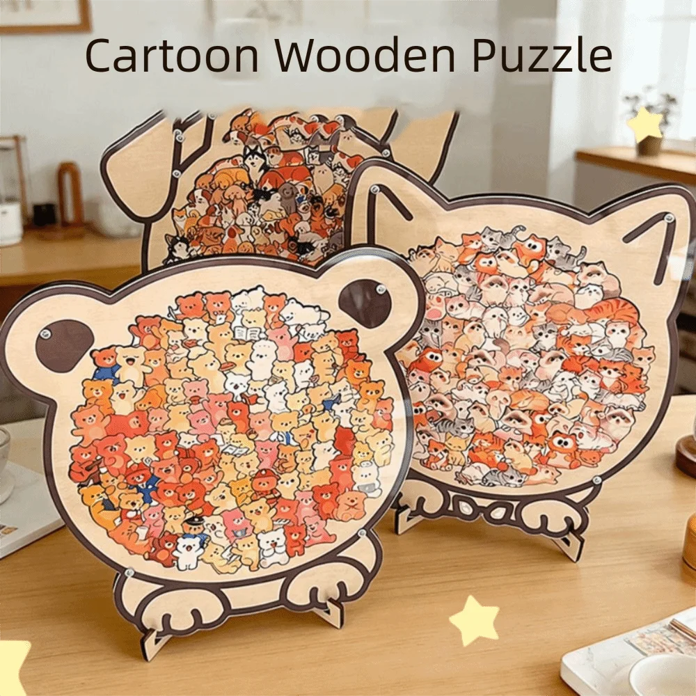 

Brain Burning Cat Wooden Puzzle Animal Puzzle Little Bear Cat-shaped Jigsaw DIY Assembly Home Decor Unique Irregular Puzzle