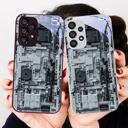 Grey Blue Machine Device For Samsung Galaxy S24 Plus S20 21 FE S23 Ultra S8 9 A70 72 73 50 51 52 53 Tempered Glass Phone Case