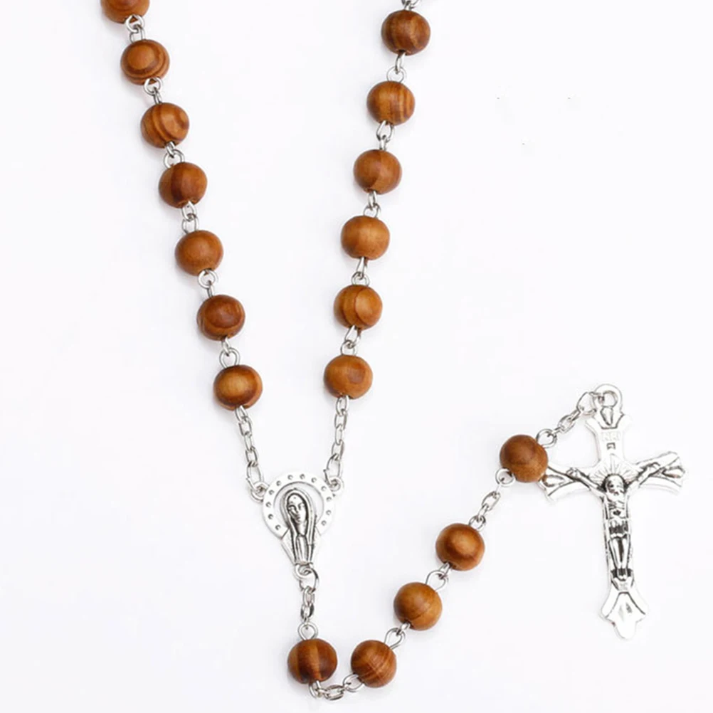 

2pcs Religious Wood Beads Necklace Bracelet Set Christmas Gifts Evil Eye Protection Amulet Jewelry Long Chain High Grade Glossy