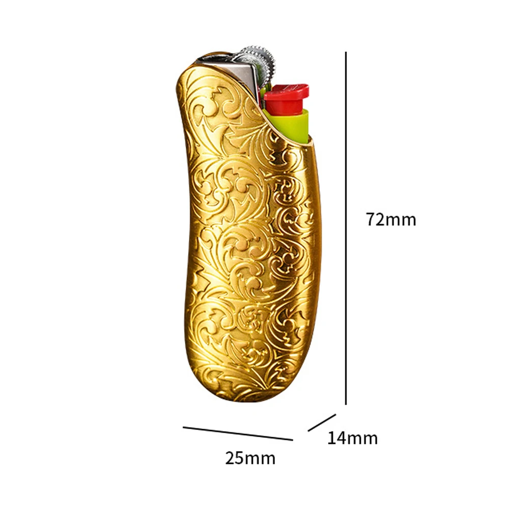 Banana Shaped Metal Case For BIC Lighter Mini J5 Golden Pattern Gas Lighters Decorative Shell