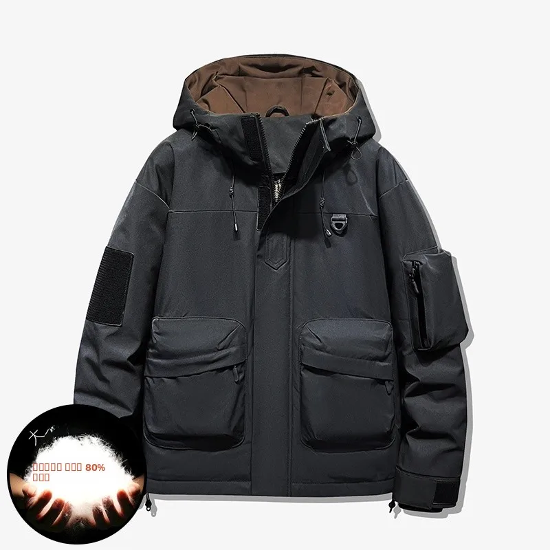 

Men's Hooded down Jaet Winter New Sle Outdoor Windproof Loose Fit Faion Urban Polyester Fiber White Du down Filling