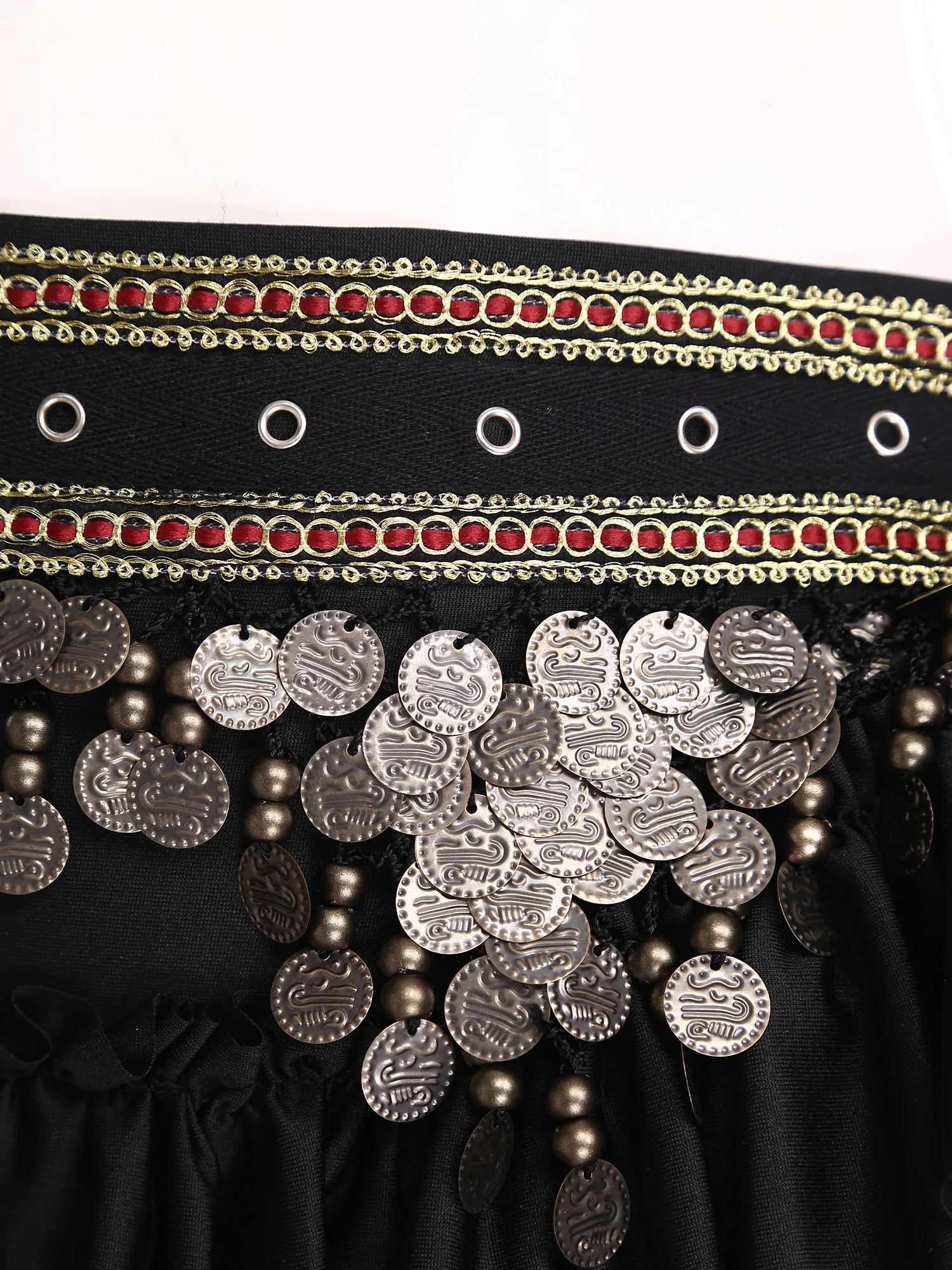 Women Oriental Belly Dance Hip Scarf Skirt Retro Sequin Waist Chain Ruffled Lace-up Skirts Tribal India Dancing Practice Costume