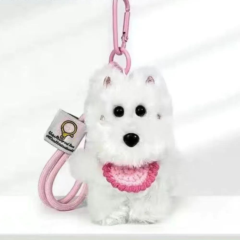Lindo llavero creativo con colgante de felpa, llavero de cachorro de ganchillo suave, llavero de moda para parejas, accesorios para bolso