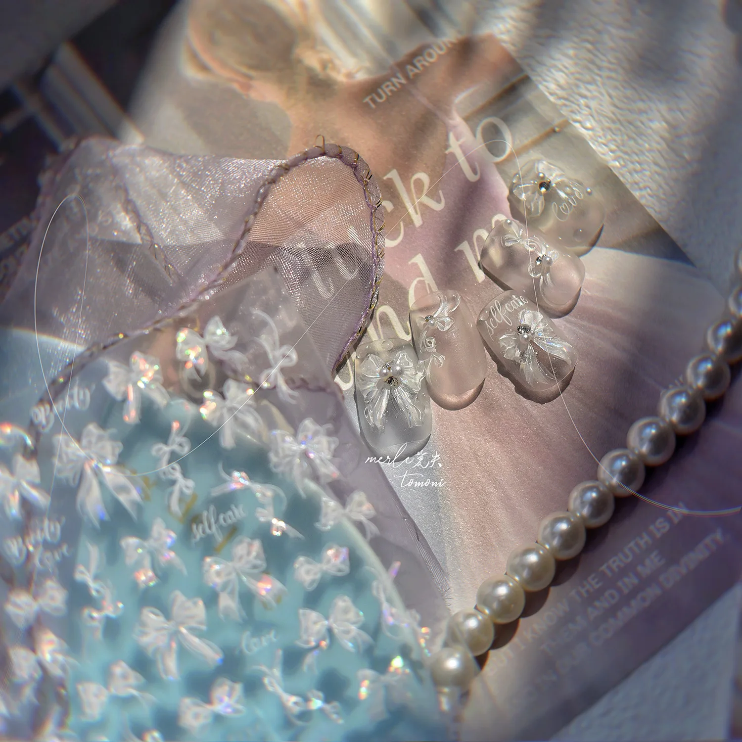 قذيفة ضوء مسمار ملصقات Bowknot الشريط عقدة التعادل الوردي الأبيض حالمة شيك الجمال الذاتي لاصق 5D مسمار الفن ملصق مانيكير مائي #3