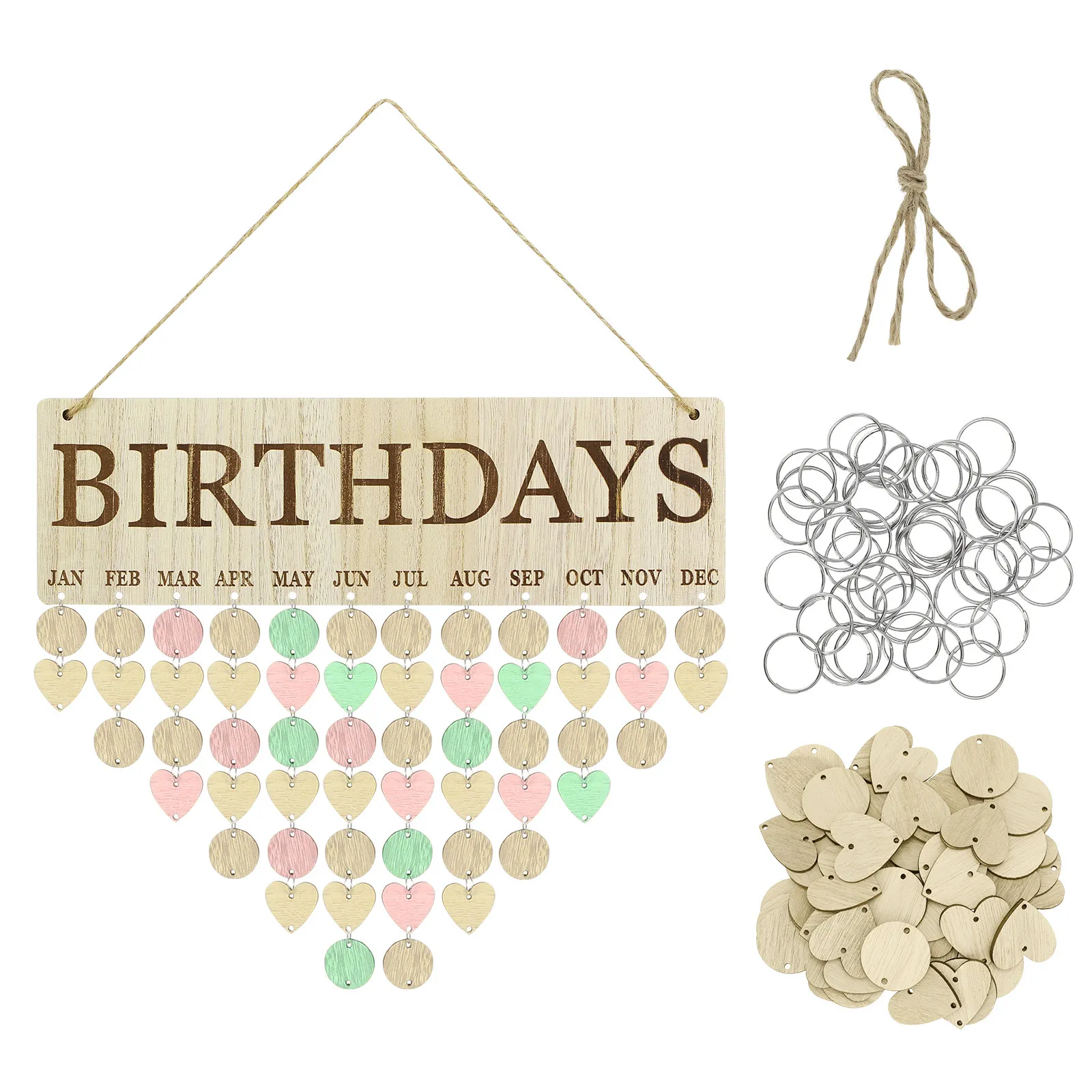 

Wooden Calendar DIY Board 25 Round Discs 25 Heart Discs Birthday Anniversary Reminder Wall Hanging Family Friends Celebrations