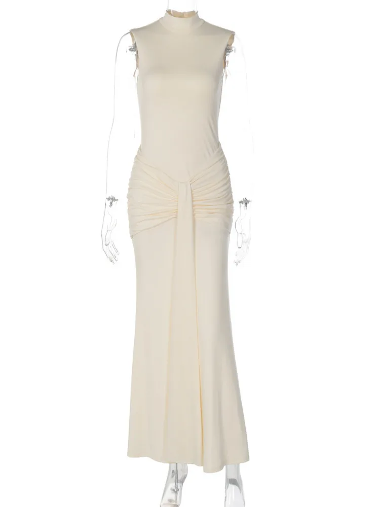 ชุดเดรสยาวเซ็กซี่แบบรัดรูป แบรนด์ XIAOTANG แบบไม่มีแขน ผ้าจับจีบ ดีไซน์เก๋ไก๋ คอสูงครึ่งตัว แฟชั่นสำหรับผู้หญิง เหมาะสำหรับงานปาร์ตี้ คลับ หรืองานกลางคืน ให้ลุคหรูหรา