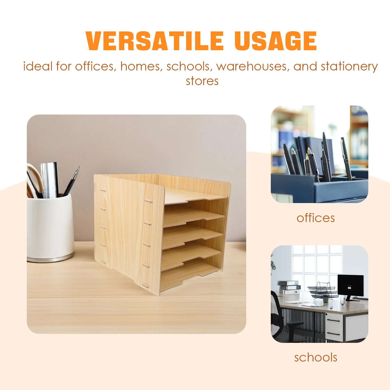 Wooden Multi-Layer Desk File Organizer Tiered Document Sorter for Office Home School Warehouse Stylish Sturdy Space-Saving