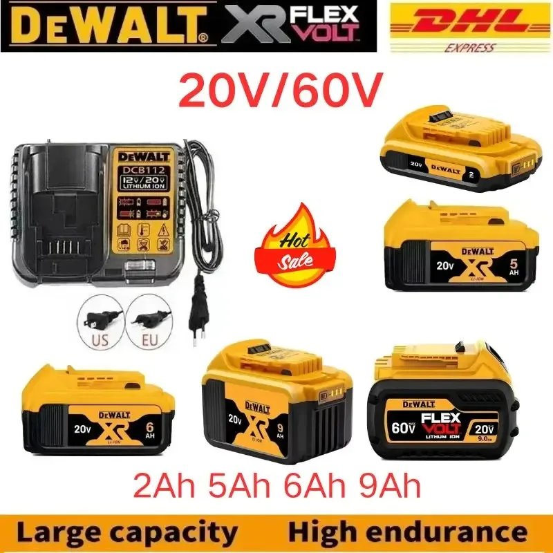 

100%DeWALT Original Battery 20V/60V 2Ah/5Ah/6Ah/9Ah MAX FlexVolt Li-Ion Battery for DeWALT Power Tool with Charger