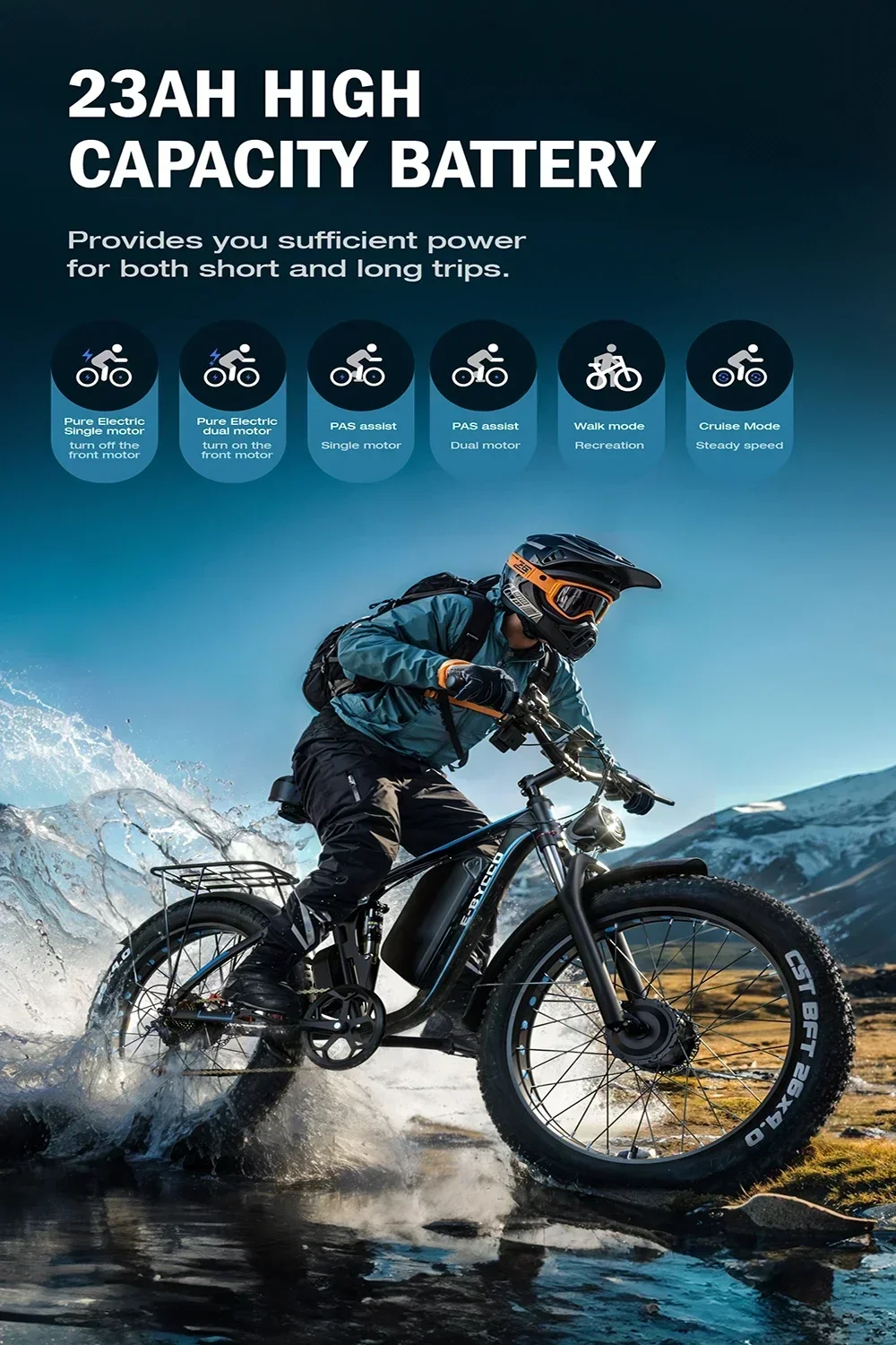 EB7 pro 2000W dual motor electric bicycle 52V 23AH battery full suspension 26-inch tire off-road electric bicycle speed 55KM/H