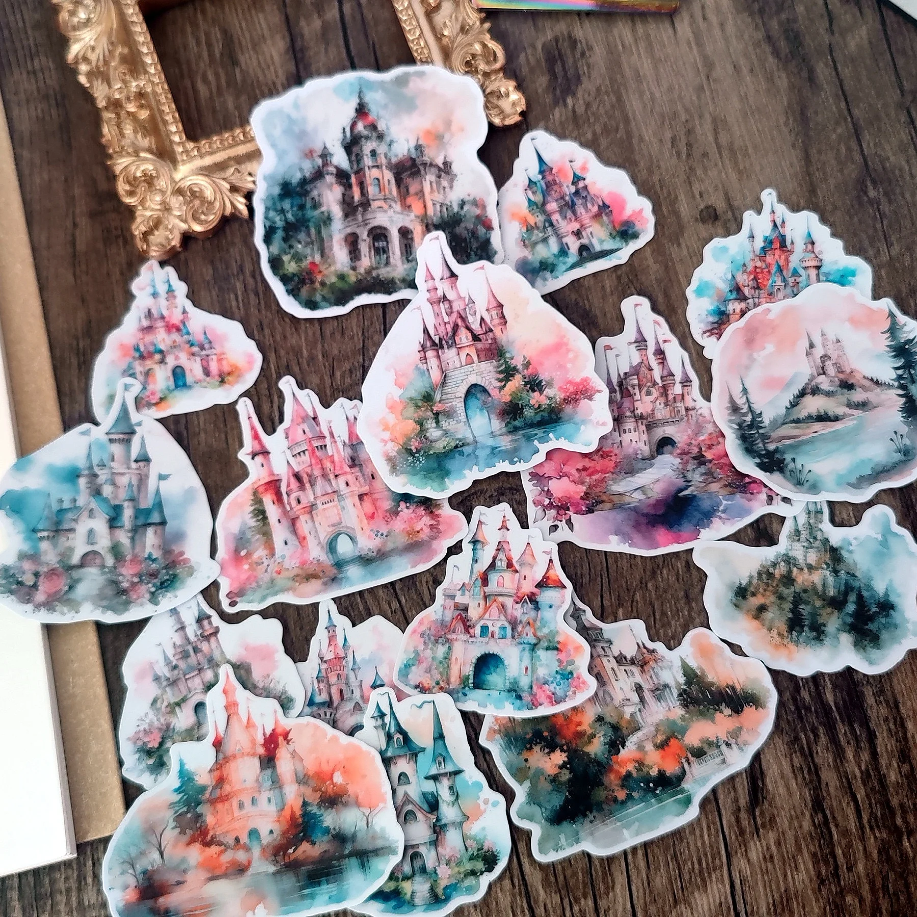 1 Set Fairy Tale Dream Watercolor Castle Stickers Scrapbooking  Decorative DIY Stationery   Artistic Decals  Journals Notebooks